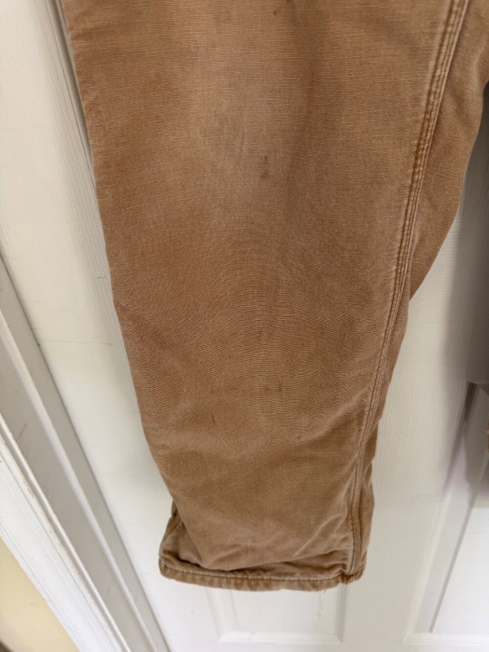 Carhartt B111 BRN Dungaree Tan Canvas Flannel Lined Workwear Pants 34 X 32 - Picture 3 of 10